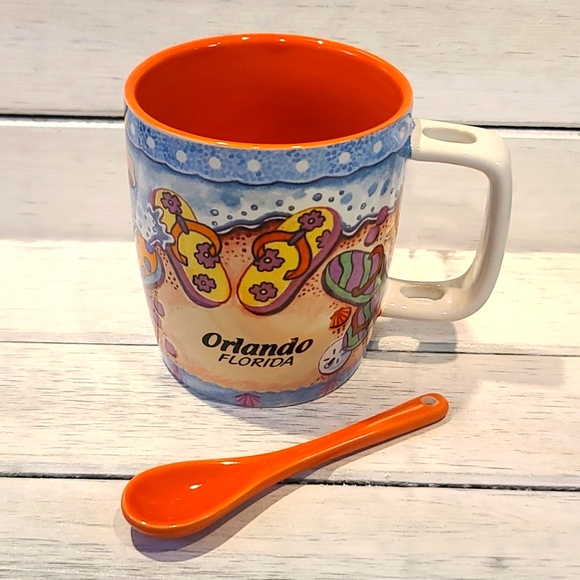 BEACHY CERAMIC MUG & SPOON from Orlando Florida NWT - Picture 4 of 6